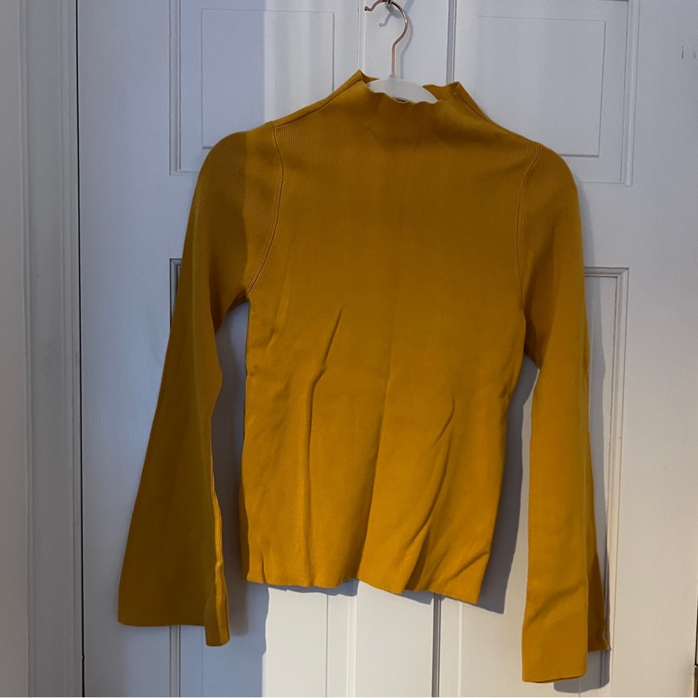 Maeve By Anthropologie Classic Mock Neck Sweater W/ Bell Sleeves In Goldenrod